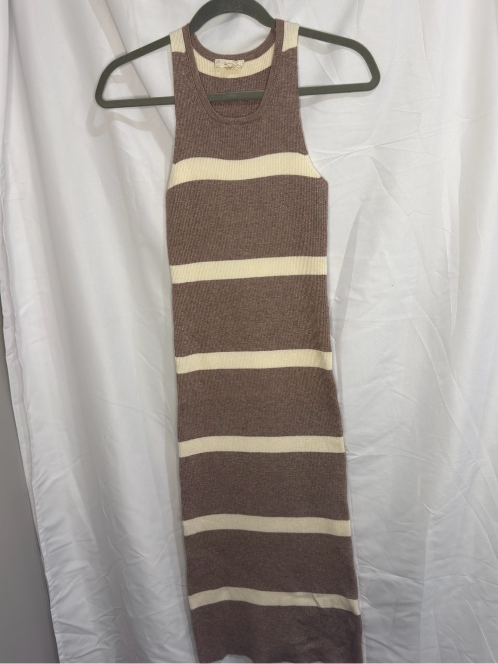 Sleeveless Striped Midi Knit Dress in Brown and Cream